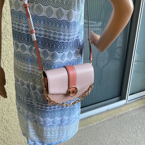 Michael Kors Carmen Small Monogram Flap Crossbody Sherbert Color - Picture 15 of 16